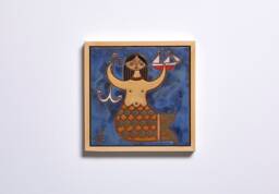 Little Mermaid Painting On Ceramic Tile, Bathroom Wall Cabinet, Kids Room Ocean Art, Fairytale Decoration, Sea Life Shower Tile - thumbnail 1