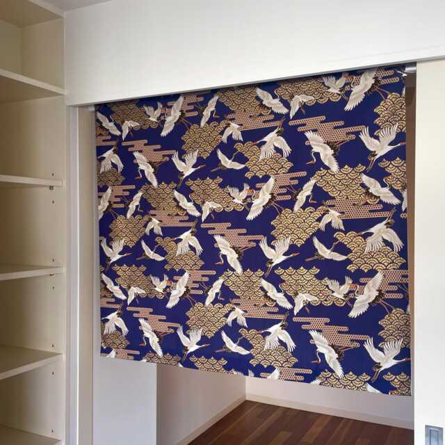 Blue Crane Noren Curtain, Japanese Restaurant Window & Waves Long Noren, Caf?? Doorstep Blue Flat Panel Curtain - image 1