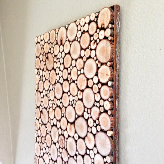 Wood Slice Mosaic Panel Rustic Diamond Willow Wall Art - image 1