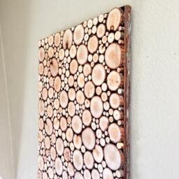 Wood Slice Mosaic Panel Rustic Diamond Willow Wall Art - thumbnail 1