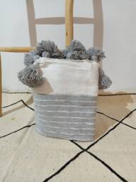 Moroccan Tassel Pompom Bedspread, Hand Woven Bed Cover By Berber Artisans On Wooden Looms, Soft Cotton Plaid, Large Linen Throw