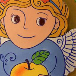 Ceramic Wall Angel With Apple. Sky Blue Angel. Wall Art. Hanging. Hand Made Ceramics. Hanging Decor - thumbnail 3