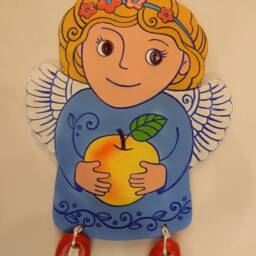 Ceramic Wall Angel With Apple. Sky Blue Angel. Wall Art. Hanging. Hand Made Ceramics. Hanging Decor - thumbnail 2