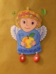 Ceramic Wall Angel With Apple. Sky Blue Angel. Wall Art. Hanging. Hand Made Ceramics. Hanging Decor - thumbnail 1