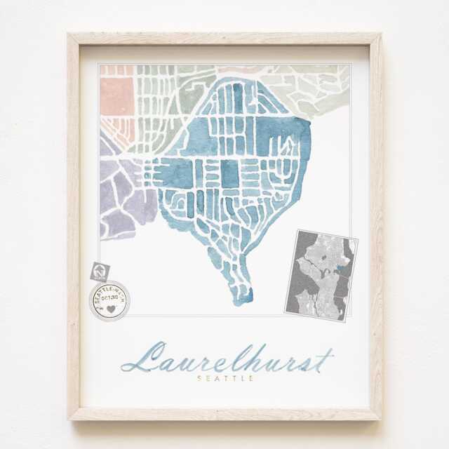 Laurelhurst Seattle Neighborhood Map Watercolor Print Washington City Block Plan - Art Print Downtown Wall Realtor - image 1