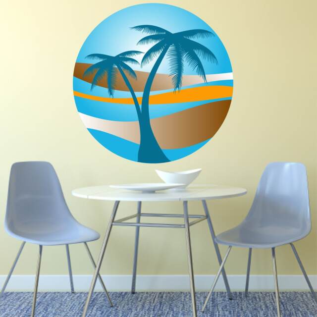 Palm Tree Sunset Wall Sticker Decal Holiday Paradise Beach Tropical Retro Art Mural - image 1