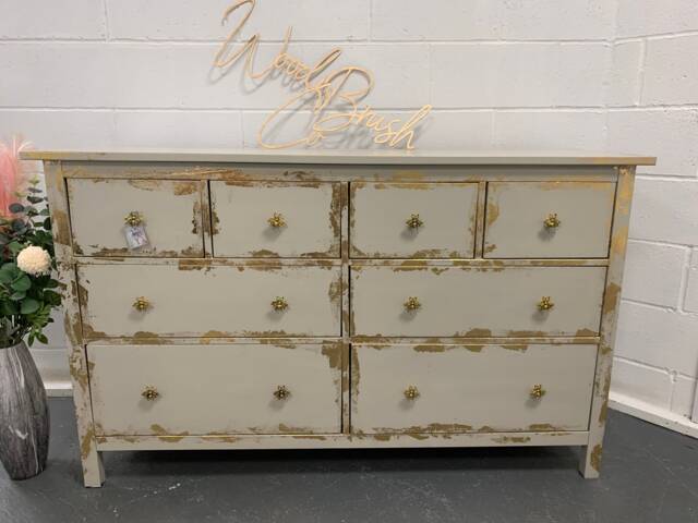 Large Chest Of Drawers Painted Bespoke Gold Leaf Cream - Choose Your Colour & Design Upcycled - image 1