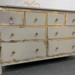 Large Chest Of Drawers Painted Bespoke Gold Leaf Cream - Choose Your Colour & Design Upcycled - thumbnail 3