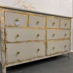 Large Chest Of Drawers Painted Bespoke Gold Leaf Cream - Choose Your Colour & Design Upcycled - thumbnail 2