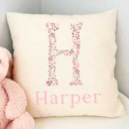 Personalised Floral Name Cushion, Girl Flower Nursery Cushion Initial, Bedroom Accessories, Pillow, Baby - thumbnail 2