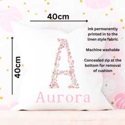 Personalised Floral Name Cushion, Girl Flower Nursery Cushion Initial, Bedroom Accessories, Pillow, Baby - thumbnail 3