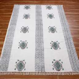 Handmade Cotton Area Rug 4x7 Ft - Block Print Boho Living Room Dhurrie - thumbnail 3