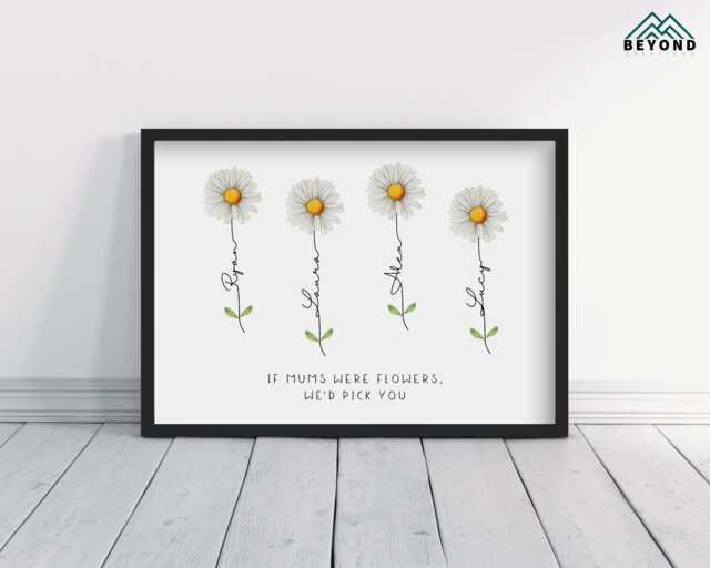 Personalised Daisy Mothers Day Print & Frame Gift - For Mum Gran Nan Nanny Grandma Custom Flower Sunflower Her Mom Decor Keepsake - image 1