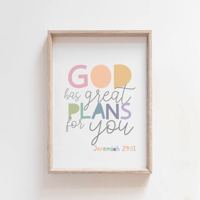 God Has Great Plans For You, Bible Verse Prints, Scripture Girls Bedroom Decor, Nursery Wall Art, Playroom - image 1
