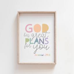God Has Great Plans For You, Bible Verse Prints, Scripture Girls Bedroom Decor, Nursery Wall Art, Playroom - thumbnail 1
