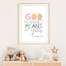 God Has Great Plans For You, Bible Verse Prints, Scripture Girls Bedroom Decor, Nursery Wall Art, Playroom - thumbnail 3
