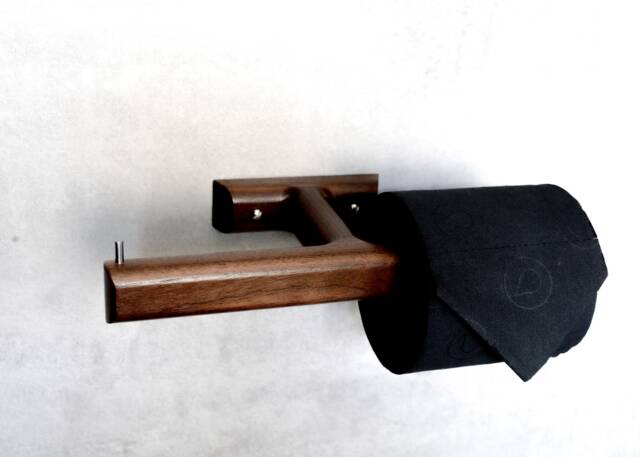 Solid Black Walnut Double Toilet Paper Holder, Wooden Wall Mounted Bathroom Accessory - image 1