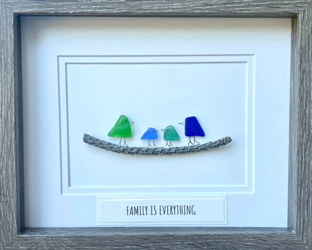 Family Is Everything Framed Sea Glass Art Showing Of 4, Minimalist Beach Decor - image 1