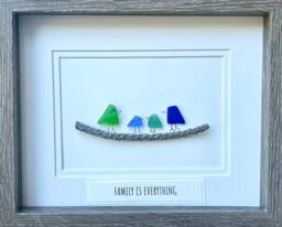 Family Is Everything Framed Sea Glass Art Showing Of 4, Minimalist Beach Decor - thumbnail 1