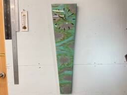 70cm Long Narrow Teal Grey & Green Abstract Resin Wall Clock, Modern Unusual Home Decor