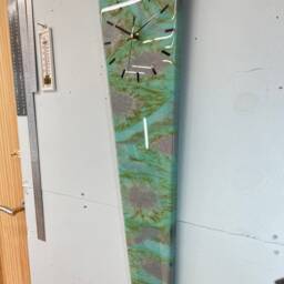70cm Long Narrow Teal Grey & Green Abstract Resin Wall Clock, Modern Unusual Home Decor - thumbnail 4
