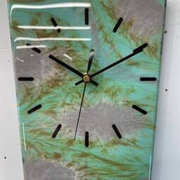 70cm Long Narrow Teal Grey & Green Abstract Resin Wall Clock, Modern Unusual Home Decor - thumbnail 3