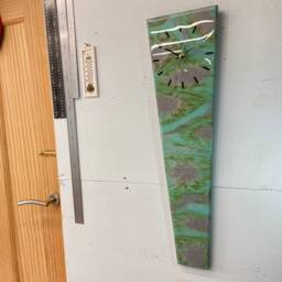 70cm Long Narrow Teal Grey & Green Abstract Resin Wall Clock, Modern Unusual Home Decor - thumbnail 2