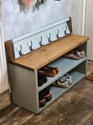 Handmade Solid Wood Shoe Rack Bench & Coat Set Custom Entryway Organizer - thumbnail 1