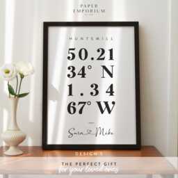 Custom Coordinates Print Any Location, Personalised Prints, City , Latitude Longitude, Wedding Gift, Gift Couple #066 - thumbnail 1