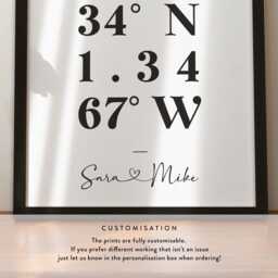 Custom Coordinates Print Any Location, Personalised Prints, City , Latitude Longitude, Wedding Gift, Gift Couple #066 - thumbnail 2