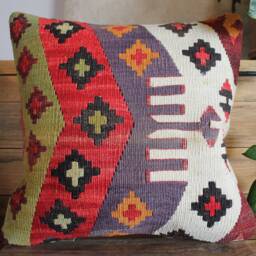 40cm - 16Inch Stunning Kilim Pillow Cover - Antique Slit Weave Nomadic Style Handwoven Rug Cushion - thumbnail 2