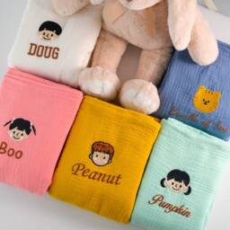Personalized Baby Blanket Soft Cotton Knit Newborn Gift Custom Embroidered Kids Shower Pattern Stroller - thumbnail 1