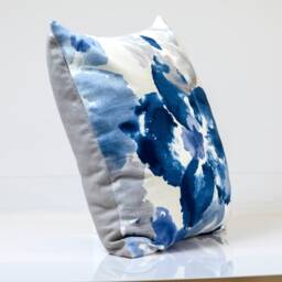 Watercolor Floral Pillow Cover, Indigo Blue Robert Allen Fabric - thumbnail 2