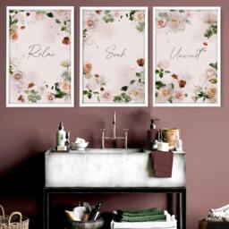 Trendy Shabby Chic Framed Set Of 3 Wall Art Prints For A French Country Bathroom Home Decor, Farmhouse Toilet Spa Decor - thumbnail 1