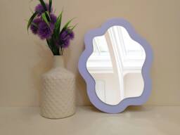 Asymmetrical Mirror Wall Decor Periwinkle, Small Wavy For Wall, Wood Irregular Mirror, Boho Squiggle Oval Funky Cute