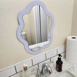 Asymmetrical Mirror Wall Decor Periwinkle, Small Wavy For Wall, Wood Irregular Mirror, Boho Squiggle Oval Funky Cute - thumbnail 3