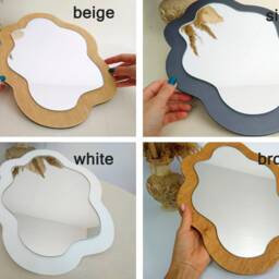 Asymmetrical Mirror Wall Decor Periwinkle, Small Wavy For Wall, Wood Irregular Mirror, Boho Squiggle Oval Funky Cute - thumbnail 3