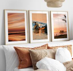 Set Of 3 Unframed Beach Sunset Orange Wall Art Prints, Living Room D??cor Posters, Bedroom Pictures - thumbnail 1