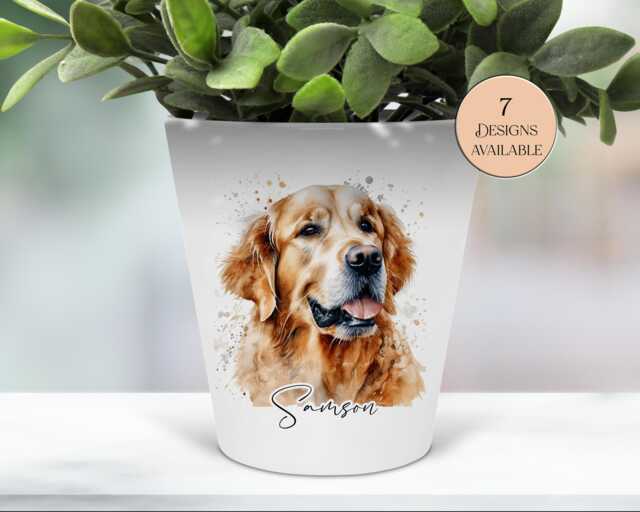 Personalised Golden Retriever Plant Pot - Pen Makeup Brush Holder Dog Memorial Gift - image 1