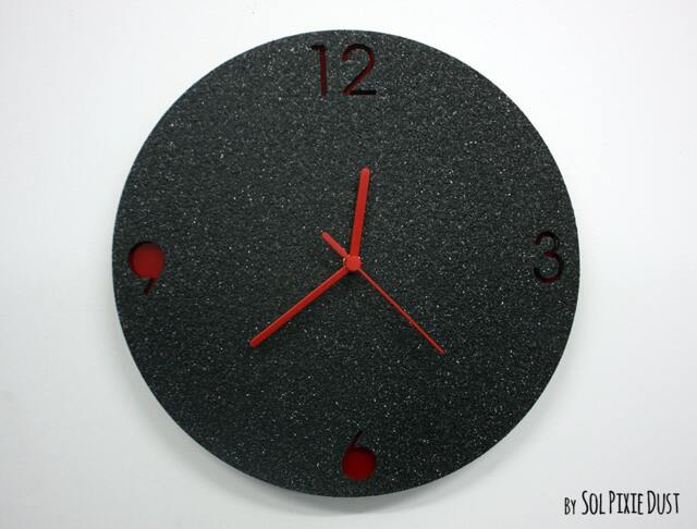 Black Granite Concrete Wall Clock/Modern Circle With Textured - Contemporary Home Decor Housewarming Gift Idea - image 1