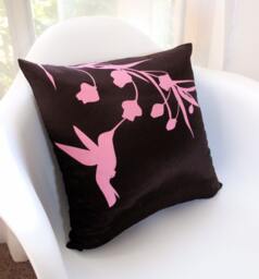 Rose Pink Hummingbird Print Pillow Brown Silk Accent Pillow, 16 Inch - thumbnail 1