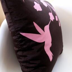 Rose Pink Hummingbird Print Pillow Brown Silk Accent Pillow, 16 Inch - thumbnail 3