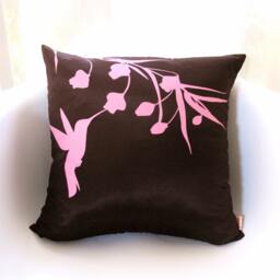 Rose Pink Hummingbird Print Pillow Brown Silk Accent Pillow, 16 Inch - thumbnail 2
