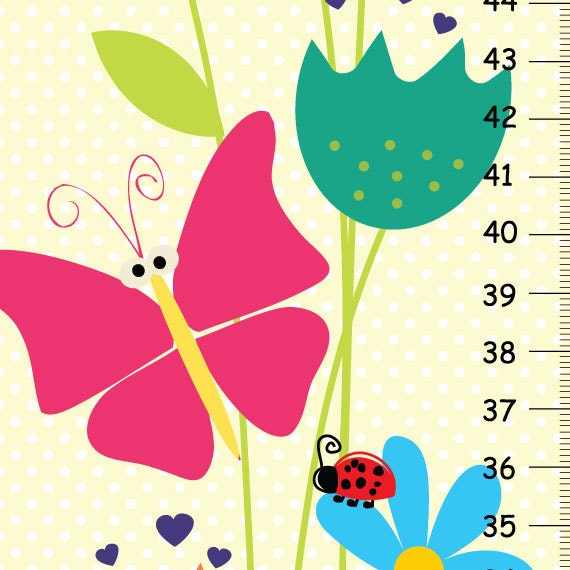 Flowers & Bugs Personalized Girls Height Chart White Polka Dots , Bedroom Wall Art - image 1