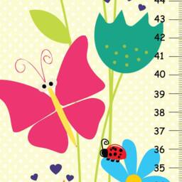 Flowers & Bugs Personalized Girls Height Chart White Polka Dots , Bedroom Wall Art - thumbnail 1