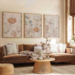 Neutral Botanical Wall Art Set Of 3, Beige & Terracotta Floral Prints, Modern Minimal Line Posters For Living Room Or Bedroom Decor - thumbnail 3