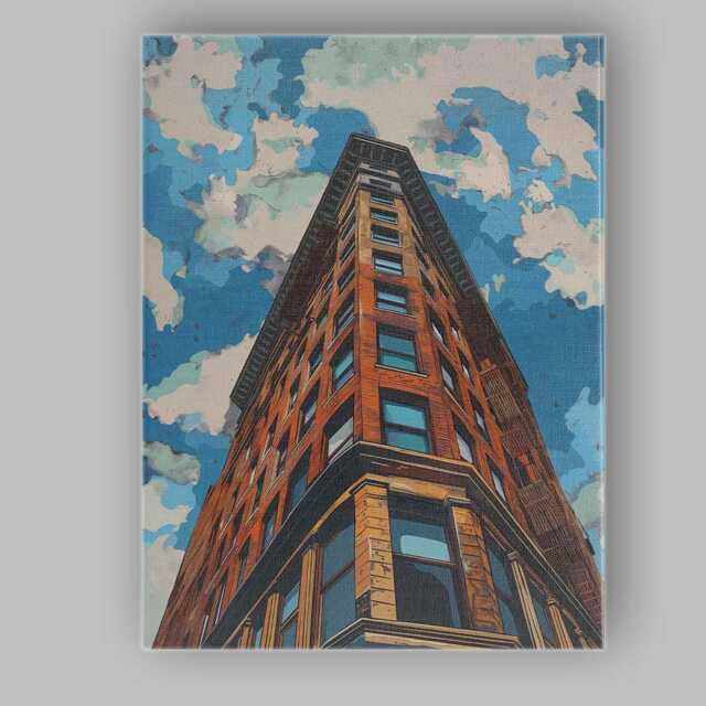 Modern Flatiron Style Brick Building Urban Architecture Canvas Wall Art Print Decor Picture Ready To Hang - image 1