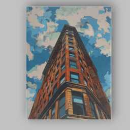 Modern Flatiron Style Brick Building Urban Architecture Canvas Wall Art Print Decor Picture Ready To Hang - thumbnail 1