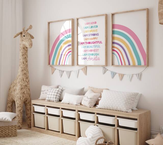 Set Of 3 Girls Bedroom Prints, Positive Affirmation Rainbow Wall Art, Positive, Motivational Inspirational - image 1