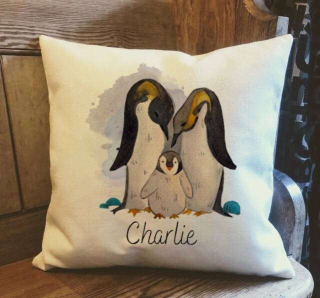 Personalised Penguin Safari Country Canvas Cushion - Customised Zoo Animal Linen Wild Cover With Inner Filler - image 1